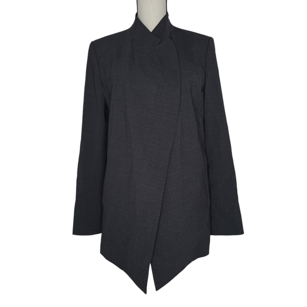 Women's Dark Gray Asymmetric Long Blazer Jacket - Picture 1 of 13
